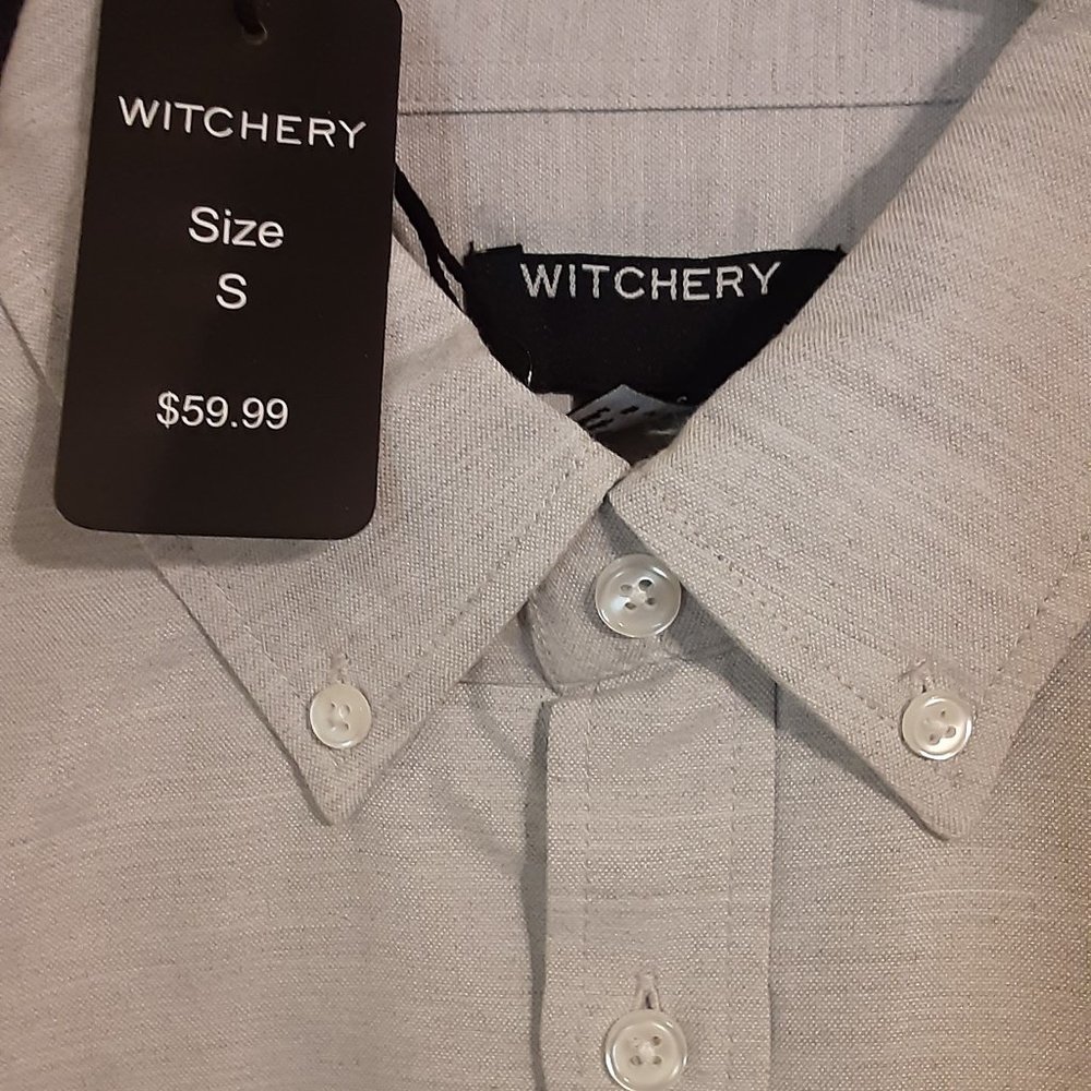 Witchery Men's Dress Shirt Small, Long Sleeve Hint of Blue/Grey/White NWT